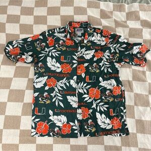 Reyn Spooner Shirt Mens Large University Of Miami UM Sports Rayon Vintage 90s